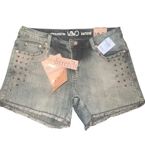 NWT Lavo Dark Green Bronze Studded Womens Shorts Size 11/12 Raw Hem Rock